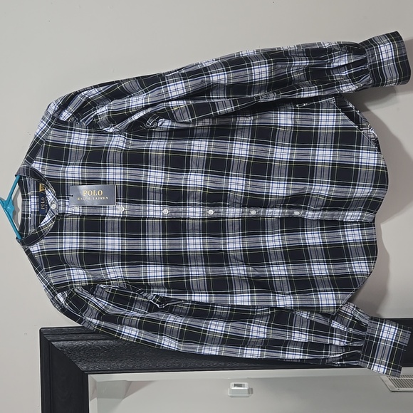 Polo by Ralph Lauren Black and Blue Plaid Button Down Shirt - Picture 4 of 16